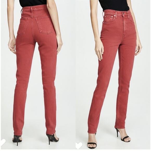 Helmut Lang Red Denim Oxi Zip Stonewash Archive Hi Straight Jeans 26 Edgy Fall - Picture 1 of 8